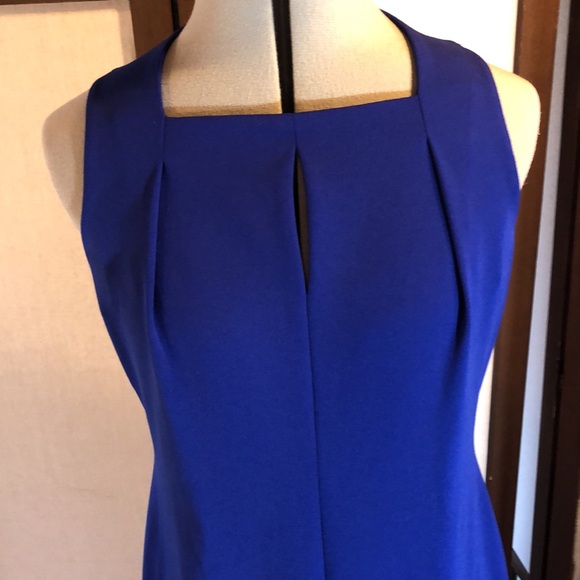 Calvin Klein royal blue dress sz 8 / fitted sheath /gold tone exposed zipper - Picture 4 of 16